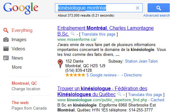 Kinésiologue Montréal référencement web Google. Mise en forme - Charles Lamontagne
